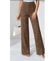 Kadın Yüksek Bel Paçaya Doğru Geniş Dalgıç Pantolon (Leopar)