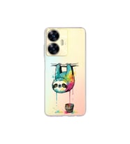 Realme C55 ile Uyumlu Splash Tembel Hayvan Tasarımlı Şeffaf Silikon Kılıf