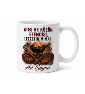 Erkeğe Hediye İsimli Barbekü Temalı Baskılı Kupa Bardak Özel Tasarım