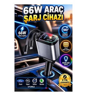 Ford Opel Volvo Skoda Uyumlu 66W 4’lü Hızlı Araç Şarj Cihazı – PD QC, LED Işık, 180° Döner Başlık