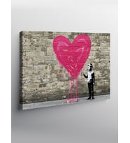 Kanvas Tablo Pembe Kalp Grafiti