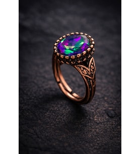 Kadın Bakır Yüzük Doğal Mistik Topaz Taşı Oval Model Kelepçe Yüzük