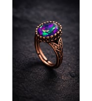 Kadın Bakır Yüzük Doğal Mistik Topaz Taşı Oval Model Kelepçe Yüzük