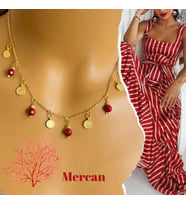 Manna by Banu, TUTKULU AŞK Kolye, Doğal Taş, Mercan, Altın Kaplama, El Yapımı, Kadın Gerdanlık