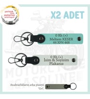 Motor Severlere, İsim Plaka ve 0 Rh (+) Kan Grubu Yazılı x2 Anahtarlık, Hediyelik, Beyaz-Turkuaz-Gr (Çok Renkli)
