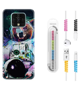 Tecno Camon 16 18P Pova 3 Pova Neo Kılıf Kablo Koruma Spiral Silikon Astronot Panda 1755