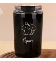 Kişiye Özel Retro Stil 240ml Vakumlu Isı Korumalı Ayıcık Baskılı Termos Kupa (Siyah)