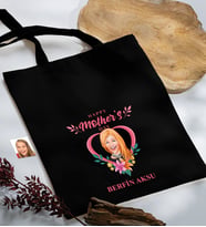 BK Gift Kişiye Özel Anneler Günü Karikatürlü Siyah Kumaş Bez Çanta, Baskılı Omuz Çantası, Alışveriş Çantası, Anneye Hediye-5