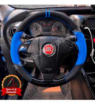 Fiat Punto Evo Dikme Direksiyon Kılıfı Delikli Deri Parlak Siyah Mavi Detay Çift Yüzük ve Dikiş 2009-2012