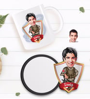 BK Gift Kişiye Özel Asker Karikatürlü Beyaz Kupa ve Ahşap Bardak Altlığı Hediye Seti-2