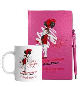 Sevgililer Gününe Özel Pembe Defter Kalem & Kupa Hediye Seti 19