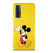 Huawei Y7A Soft Premier Kapak Mickey Mouse-C Tasarımlı Silikon Kılıf - Sarı (Şeffaf)
