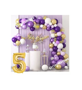 Mor Lila Beyaz Gold Balon Zinciri Seti Gölge Mor Altın Balon Dekorasyon