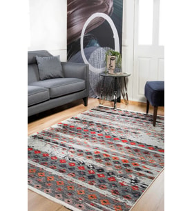 Gri Renkli Modern Geometrik Motifli Salon Halısı Dijital Baskı Polyester Doku Koridor