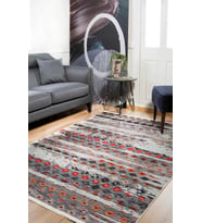 Gri Renkli Modern Geometrik Motifli Salon Halısı Dijital Baskı Polyester Doku Koridor