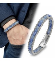 Moncuk Design Mavi Aventurin Doğal Taşlı Hasır Örgü Zincirli Erkek Çelik Bileklik 33512B28D6