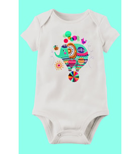 Unisex Bebek Beyaz Organik Baskılı Pamuklu Body
