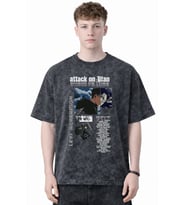 Levi Ackerman Attack On Titan Anime Baskılı Unisex Oversize Eskitme Yıkamalı Tişört