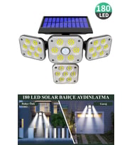 TechnoSmart 180Ledli Solar 4 Başlıklı Bahçe Aydınlatma Duvar Lambası Güneş Enerjili Hareket Sensörlü