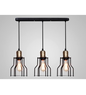 MYLİGHTS RETRO RUSTİK ÜÇLÜ MASA ÜSTÜ AVİZE  EN  60 CM KAFES SARKIT (Siyah)