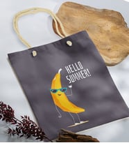 BK Gift Yaz Temalı Antrasit Halat Saplı Kumaş Plaj Çantası -11, Baskılı Omuz Çantası, Alışveriş Çantası, Arkadaşa Hediye, Sevgiliye Hediye