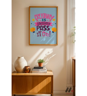 Creativity Is Contagious Tipografi, Ahşap Çerçeveli Duvar Tablosu - Motivasyon Hediyesi