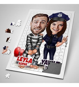 Sevgiliye Hediye Kişiye Özel Biz Bize Mahkumuz Karikatürlü Puzzle