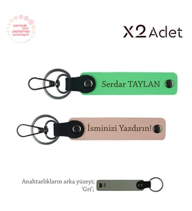 Dayıya Şık Jest, İsim & Soyisim Kişiselleştirilmiş 2’li Anahtarlık, Yavru Ağzı-Fıstık Yeşil-Gri