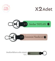 Dayıya Şık Jest, İsim & Soyisim Kişiselleştirilmiş 2’li Anahtarlık, Yavru Ağzı-Fıstık Yeşil-Gri
