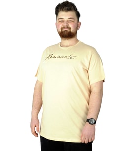 Mode XL Büyük Beden T-Shirt Baskılı Renovate 22157 Bej