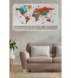 Türkçe Ülke Bayrak Lı Eğitici Başkent Detaylı Atlası Dünya Haritası Duvar Sticker -60x105-3858