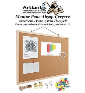 Mantar Pano Ahşap Çerçeve 30x40 cm 1 Adet Harita Çivisi Hediyeli Duvara Monte Mantar Çerçeve Evde Okulda Büroda Ofiste