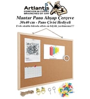Mantar Pano Ahşap Çerçeve 30x40 cm 1 Adet Harita Çivisi Hediyeli Duvara Monte Mantar Çerçeve Evde Okulda Büroda Ofiste