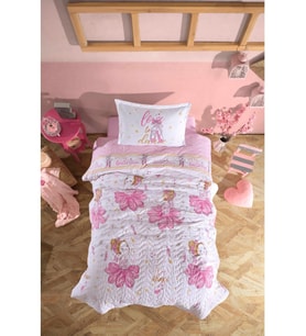 Clasy %100 Pamuk Dört Mevsim Set Tek Kişilik Ballerina V1 Pembe (Çok Renkli)