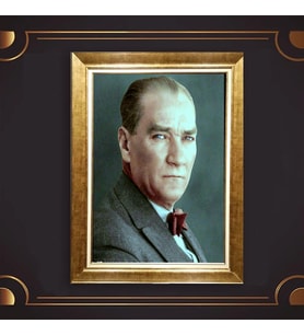 Altın Varaklı Çerçeveli Paspartulu Atatürk Tablo DC0581 (Gold)