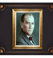 Altın Varaklı Çerçeveli Paspartulu Atatürk Tablo DC0581 (Gold)