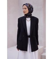 Çiçek Desen İpek Twill Eşarp 4210D01 (Siyah)