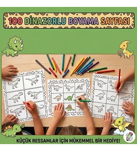 Çocuk Boyama Kitabı Dinozor Boyama Kitabı A4 11 Sayfa Eğitici Çocuk Aktivite Kitabı 100 Farklı Dinozor Boyama Seti