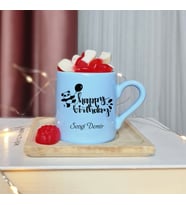 Happy Birthday Tasarımlı Kişiye Özel Mavi Türk Kahvesi Fincan