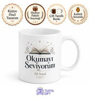 Okumayı Seviyorum Yazılı Baskılı Kupa Bardak Kitap Sever Hediye Porselen Mug