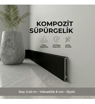 Espumo Kompozit Süpürgelik 8 cm Siyah  Suya Dayanıklı Parke Duvar Süpürgelik 2,40 m ESP206