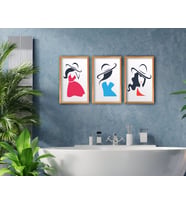 BK Home Banyo 3'lü El Yapımı Ahşap Çerçeveli Tablo-1