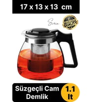 Şeffaf Borosilikat Cam Demlik, Isı Dayanıklı, Süzgeçli ve Kapaklı