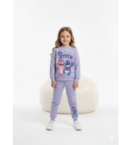 Cg Kids Stitch Temalı Simli Baskı 2 İplik Kız Çocuk Alt Üst Sweatshirt Eşofman Takım (Mor Cilt)