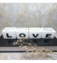 LOVE Yazılı 4'lü Dekoratif Mumluk Set (Siyah Beyaz)