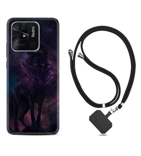 Xiaomi Poco X3 Pro M4 Pro X4 Pro C40 10C Kılıf Boyun Askılı Silikon Black Purple Wolf 1791