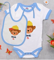 BK Kids Havalı Ol Tasarımlı Mavi Bebek Body Zıbın ve Mama Önlüğü Hediye Seti-1