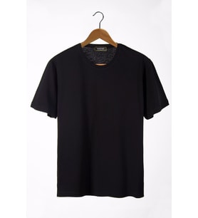 Erkek Bisiklet Yaka Oversize Rahat Kalıp Basic T-Shirt 22Y-3400761-1 Siyah
