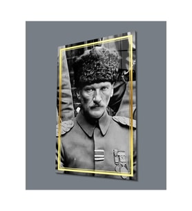 Atatürk Portre Dikey Siyah Beyaz Cam Tablo Hediyelik Büyük Tablo Ev Ofis Dekoru (Çok Renkli)