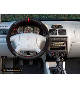 Kia Rio Dikme Direksiyon Kılıfı Alcantara Süet Mat Karbon Kırmızı Yüzük ve Dikiş Comfort-Trend 2002-2005